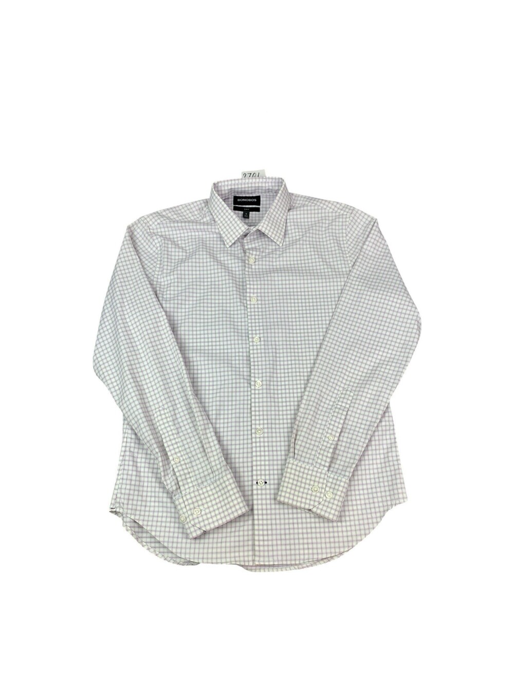 Bonobos Long Sleeve Button Down Shirt Slim Fit Stretch, White Check Men’s Medium